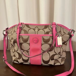 Coach Signature Satchel Brown and Pink